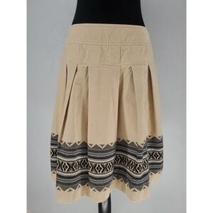 Ann Taylor LOFT Sz 4 | Cotton Tan Pleated Corduroy‎ A-Line Skirt Academia Preppy